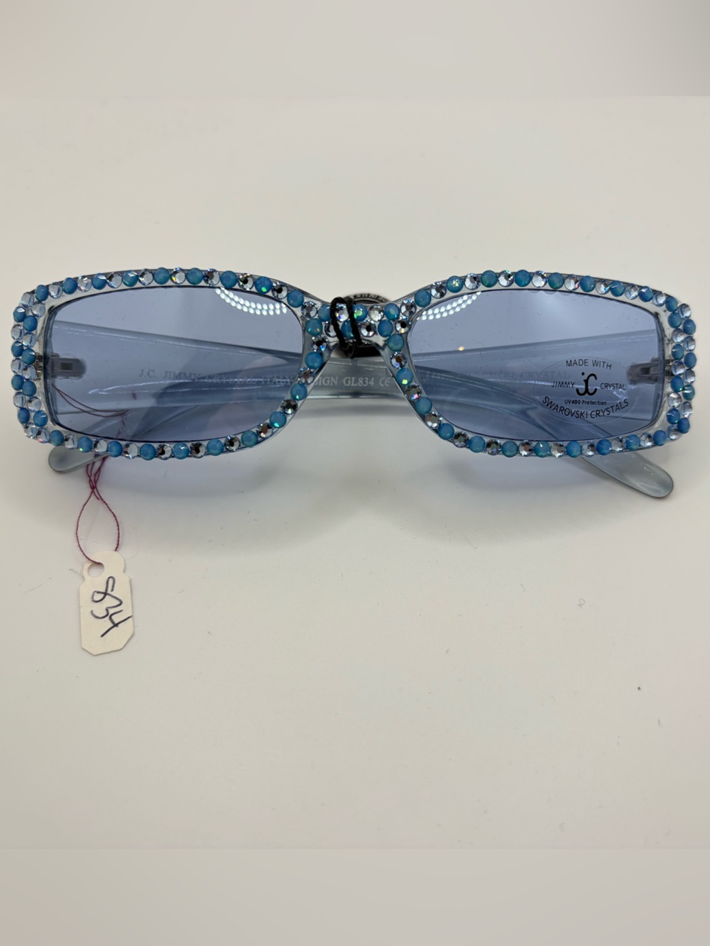 NWT Jimmy Crystal Retro Blue Small Rectangular Sunglasses Swarovski Crystals